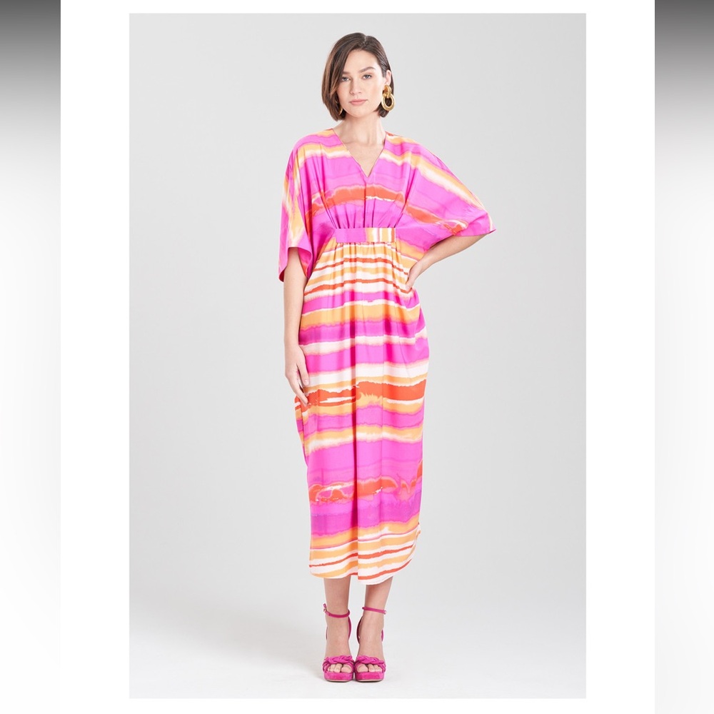 Natori Nikko Dress Caftan Pink Purple Beach Coverup Medium Flowy Maternity Maxi